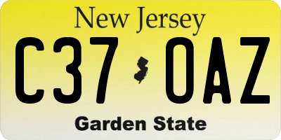 NJ license plate C37OAZ