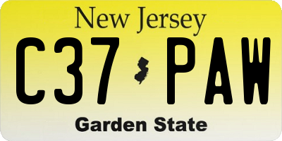 NJ license plate C37PAW
