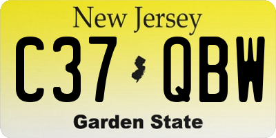 NJ license plate C37QBW