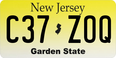 NJ license plate C37ZOQ