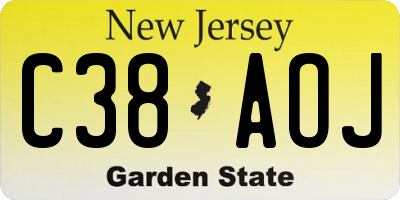 NJ license plate C38AOJ