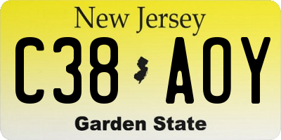 NJ license plate C38AOY