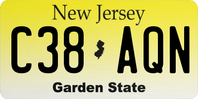 NJ license plate C38AQN
