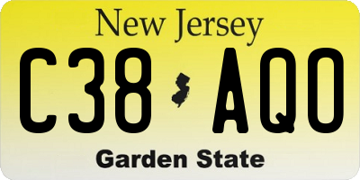 NJ license plate C38AQO