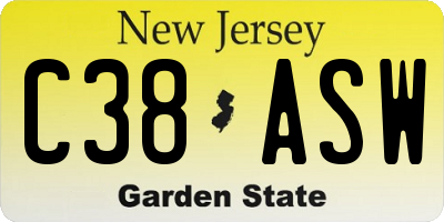 NJ license plate C38ASW
