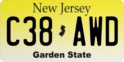 NJ license plate C38AWD