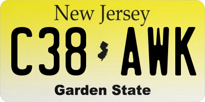 NJ license plate C38AWK