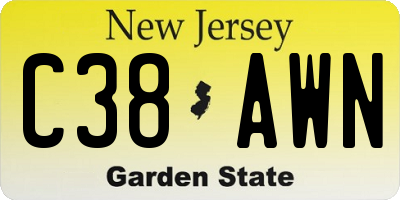 NJ license plate C38AWN