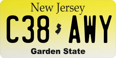 NJ license plate C38AWY