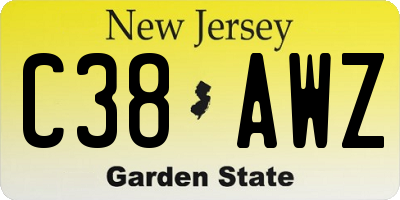 NJ license plate C38AWZ