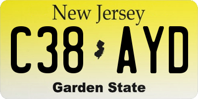 NJ license plate C38AYD