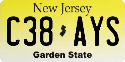 NJ license plate C38AYS