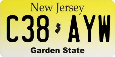 NJ license plate C38AYW