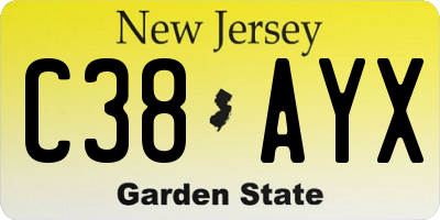 NJ license plate C38AYX