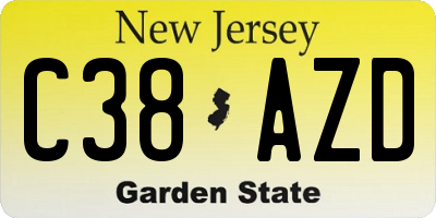 NJ license plate C38AZD