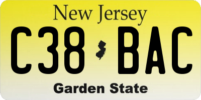NJ license plate C38BAC
