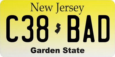 NJ license plate C38BAD