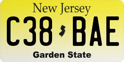 NJ license plate C38BAE