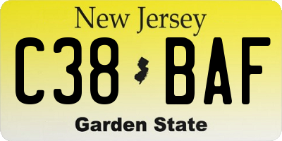 NJ license plate C38BAF