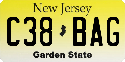 NJ license plate C38BAG