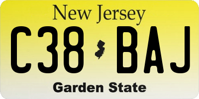 NJ license plate C38BAJ
