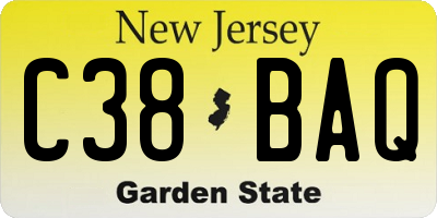 NJ license plate C38BAQ