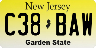 NJ license plate C38BAW