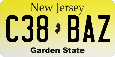 NJ license plate C38BAZ