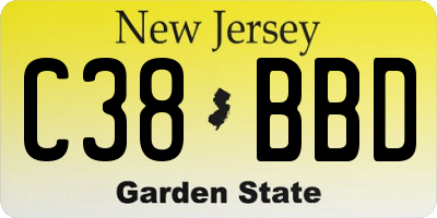 NJ license plate C38BBD