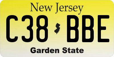 NJ license plate C38BBE