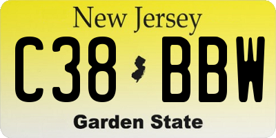 NJ license plate C38BBW