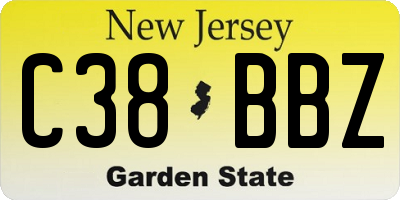NJ license plate C38BBZ