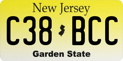 NJ license plate C38BCC