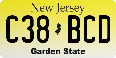 NJ license plate C38BCD
