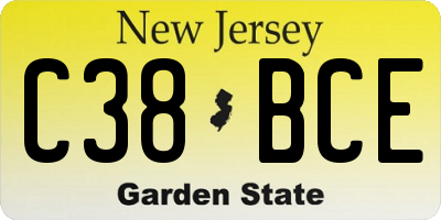 NJ license plate C38BCE