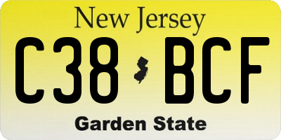 NJ license plate C38BCF