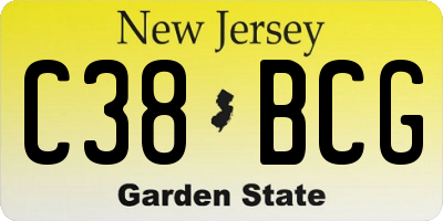 NJ license plate C38BCG