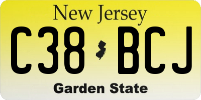 NJ license plate C38BCJ