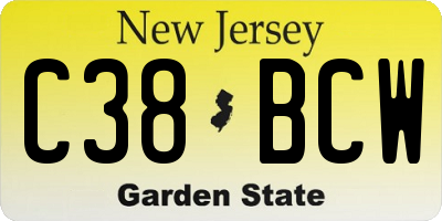 NJ license plate C38BCW
