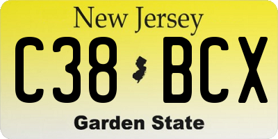 NJ license plate C38BCX