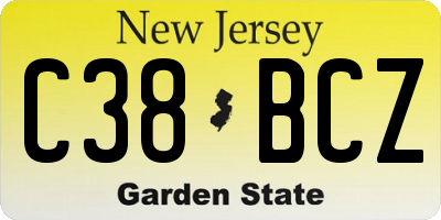 NJ license plate C38BCZ