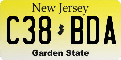 NJ license plate C38BDA