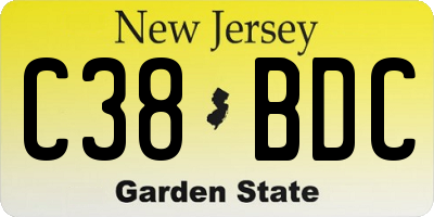 NJ license plate C38BDC