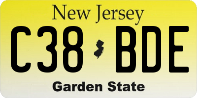 NJ license plate C38BDE