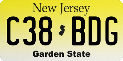NJ license plate C38BDG