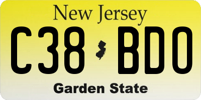 NJ license plate C38BDO