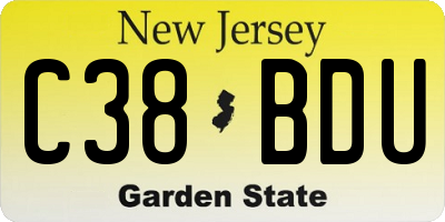 NJ license plate C38BDU
