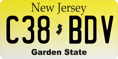NJ license plate C38BDV