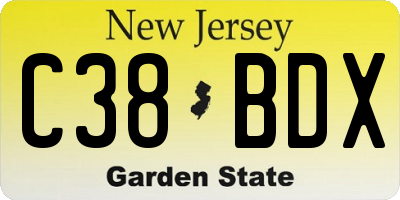 NJ license plate C38BDX