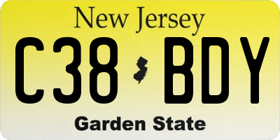 NJ license plate C38BDY